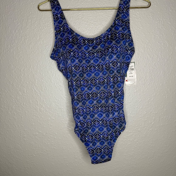 NWT Women's LL Bean one pice swimblock  swimwear Blue  size 12 R - Picture 2 of 9